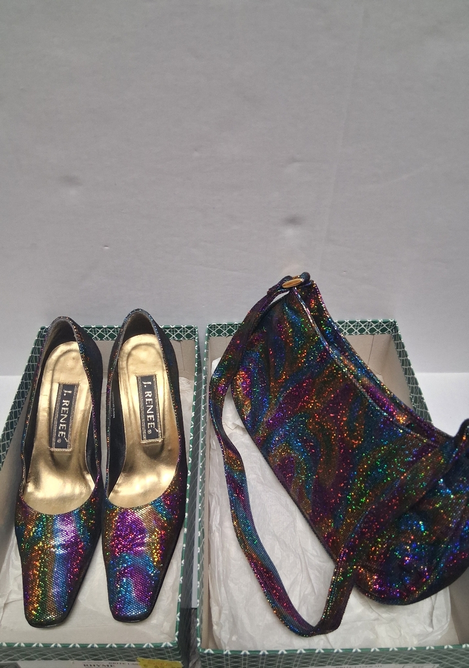 Vintage J. Renee Holigraphic Heels And Handbag